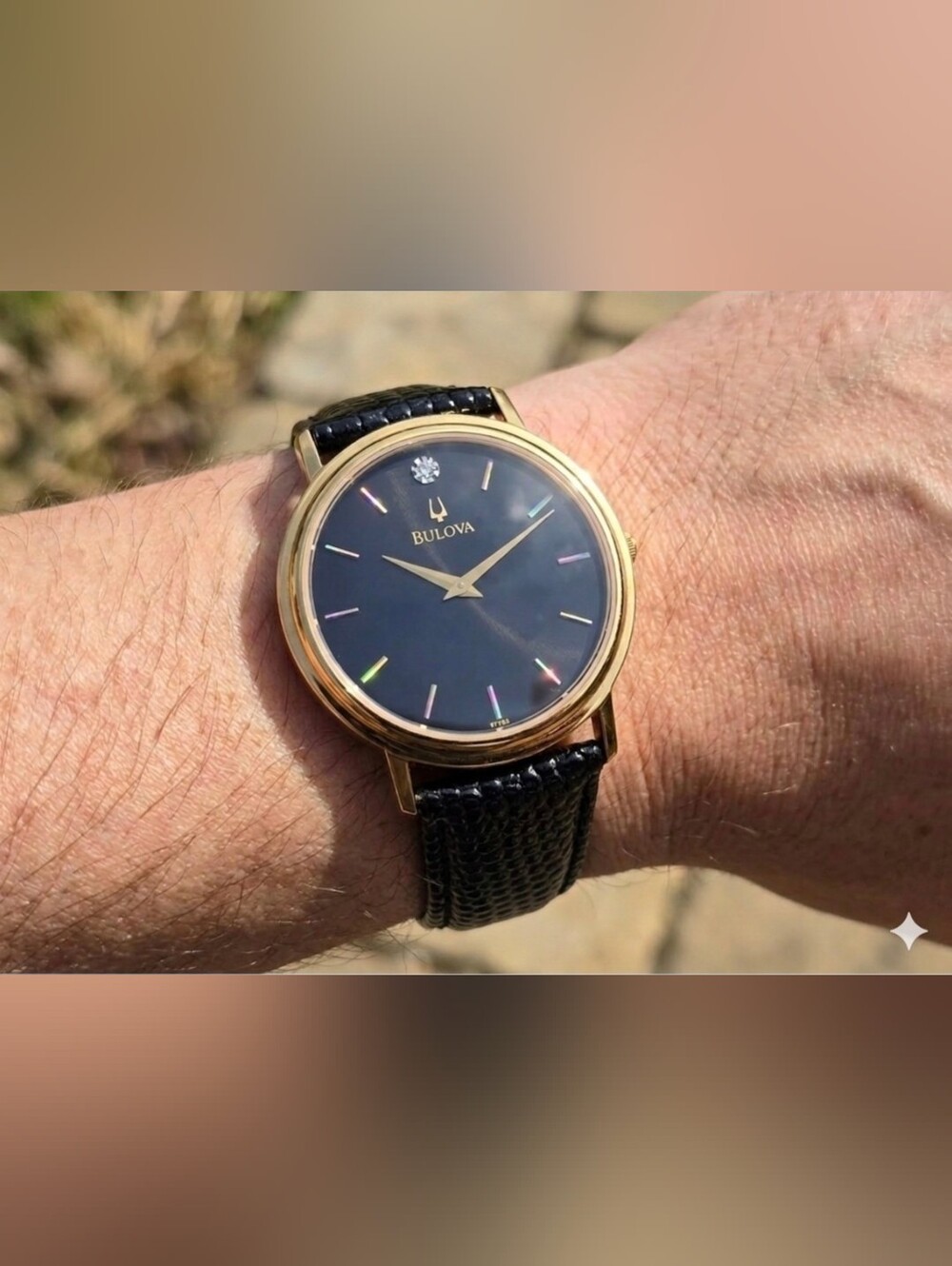 Vintage Bulova 97F02 33mm Genuine Diamond Slim Gold Case
